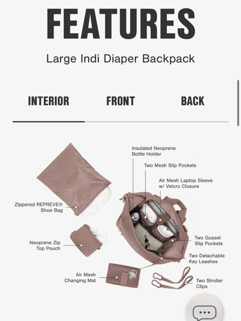 Dagne Dover Large Indi Diaper Backpack - Air Mesh Dusty Rose - Picture 8 of 12